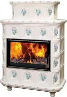 печь-камин эльзас изразец бежевый арка незабудка экокамин